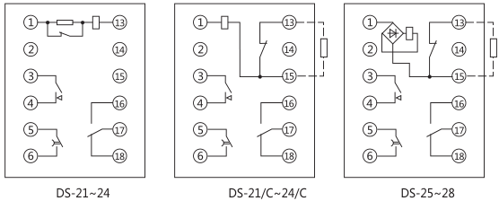 DS-28時(shí)間繼電器內(nèi)部接線及外引接線圖(正視圖) DS-28時(shí)間繼電器內(nèi)部接線及外引接線圖(正視圖)