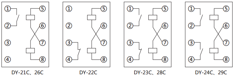 DY-29C、D電壓繼電器內部接線圖