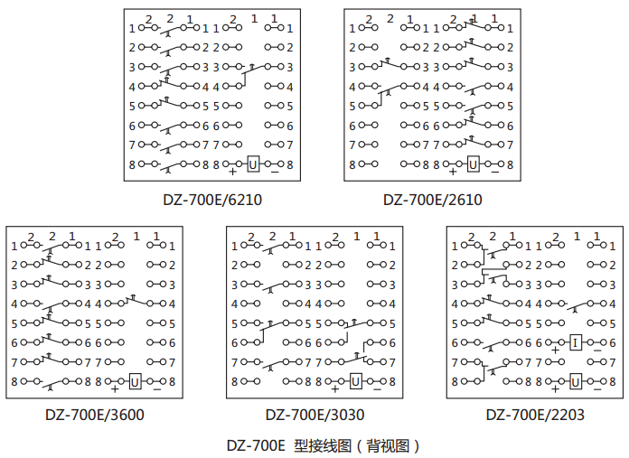 DZ-700E中間繼電器內(nèi)部接線圖及外引接線圖(背視) DZ-700E中間繼電器內(nèi)部接線圖及外引接線圖(背視)