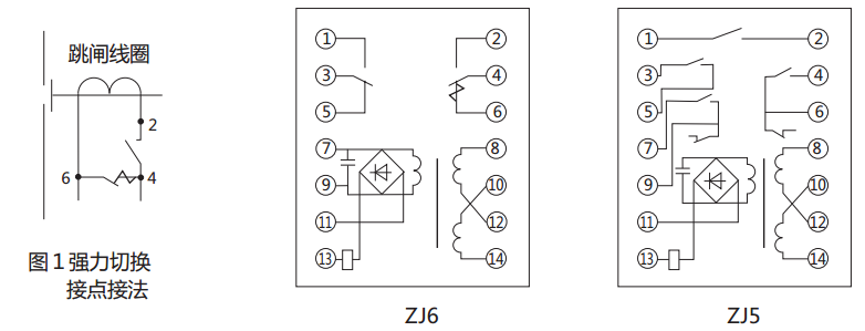 ZJ6中間繼電器內部接線圖及外引接線圖(正視圖) ZJ6中間繼電器內部接線圖及外引接線圖(正視圖)