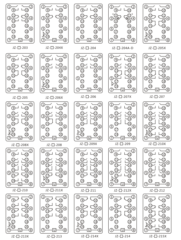 JZY(J)-218靜態(tài)中間繼電器內(nèi)部接線圖及外引接線圖 JZY(J)-218靜態(tài)中間繼電器內(nèi)部接線圖及外引接線圖