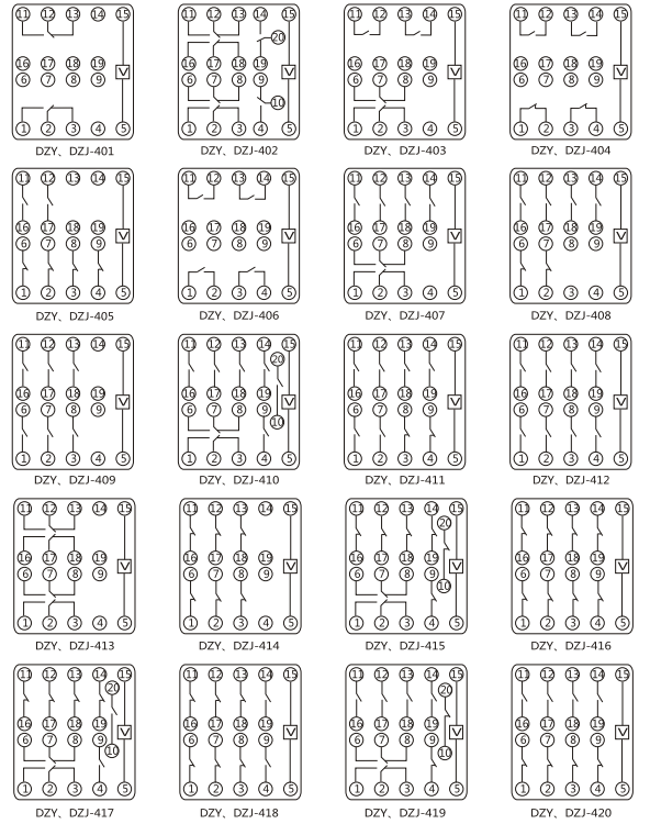 DZS-416導軌式中間繼電器內部端子外引接線圖(正視) DZS-416導軌式中間繼電器內部端子外引接線圖(正視)