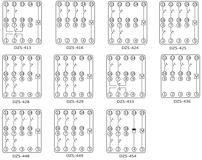 DZS-416中間繼電器內部端子外引接線圖(正視) DZS-416中間繼電器內部端子外引接線圖(正視)