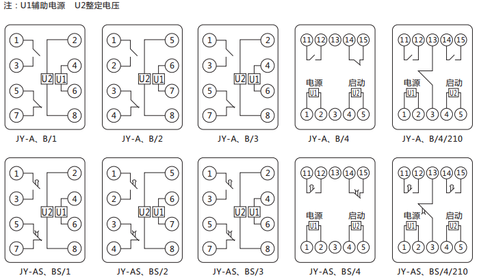 JY-B/4集成電路電壓繼電器內部接線及外引接線圖 JY-B/4集成電路電壓繼電器內部接線及外引接線圖
